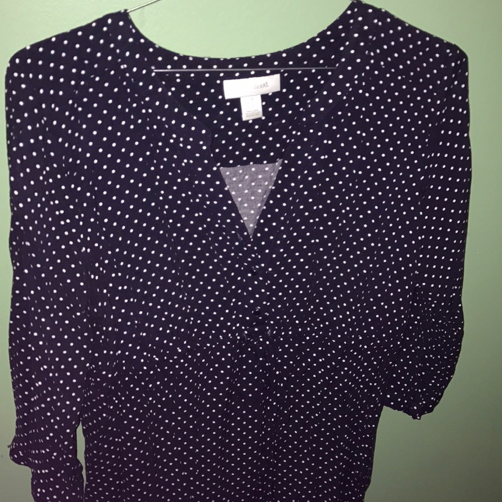Navy blue polka dot maternity top